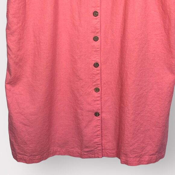 The TOG Shop Midi Shirt Dress Women Size 14P Pink Button Front Linen Blend - Picture 5 of 14